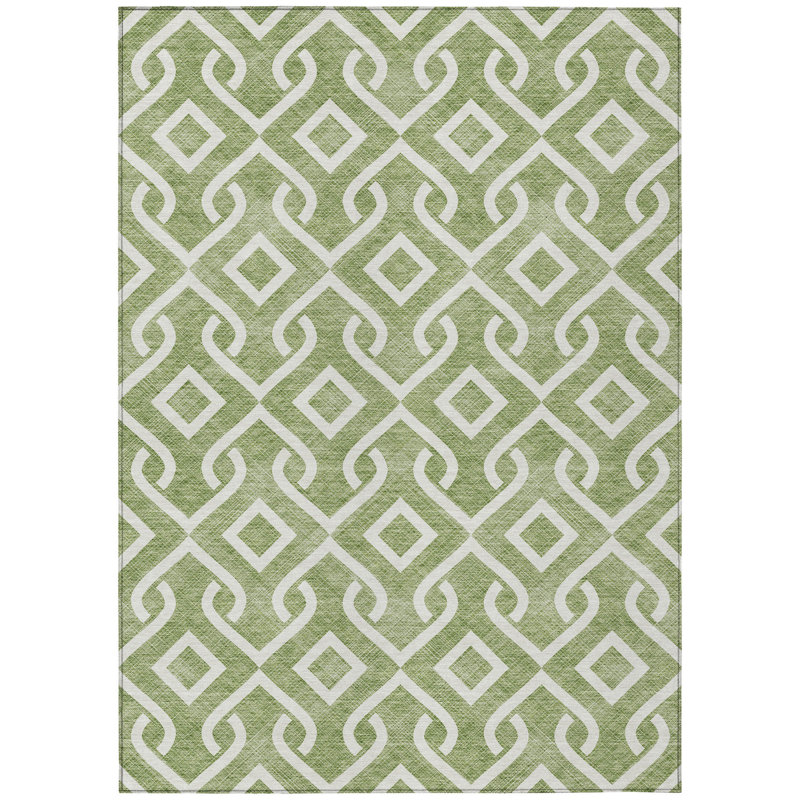 Tapis extérieur lavable à motif géométrique vert et ivoire 3 pi x 5 pi