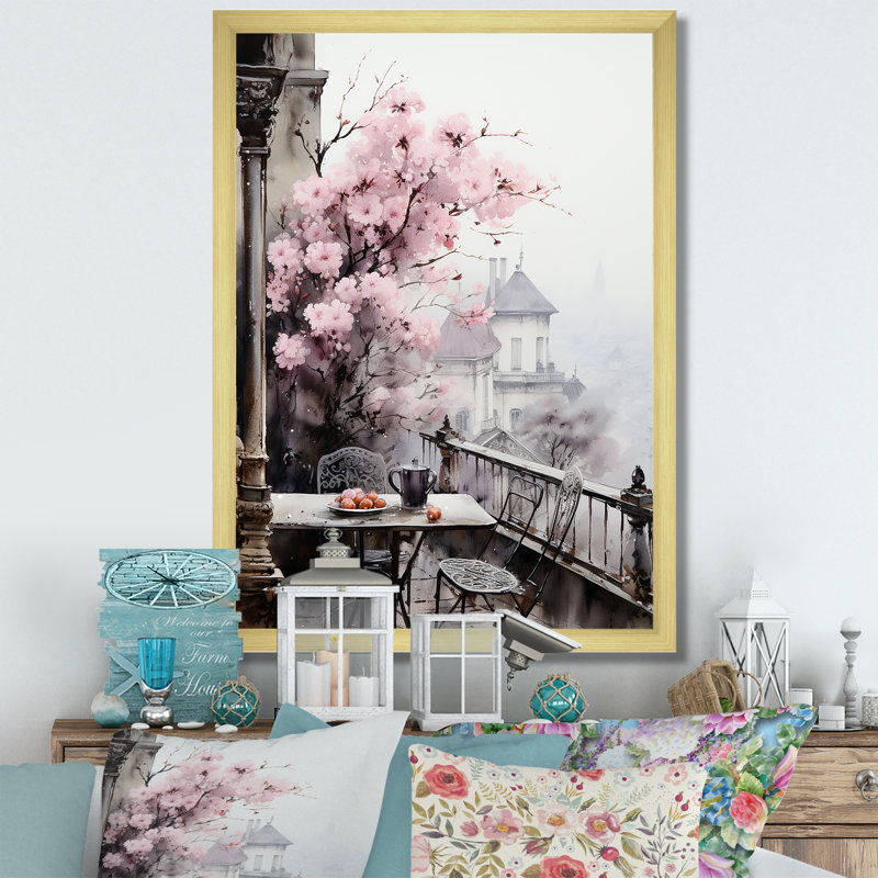 «Pink Paris Montmartre Mist», reproduction sur toile, H 32 po x l 16 po x P 1 po, Cadre photo doré