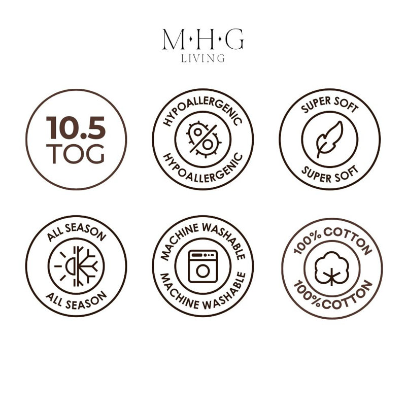 MHG Living All Season 10.5 Tog Cotton Duvet - Anti-Allergy Hypoallergenic Hollowfibre Quilt - Single/Double/King/Super King