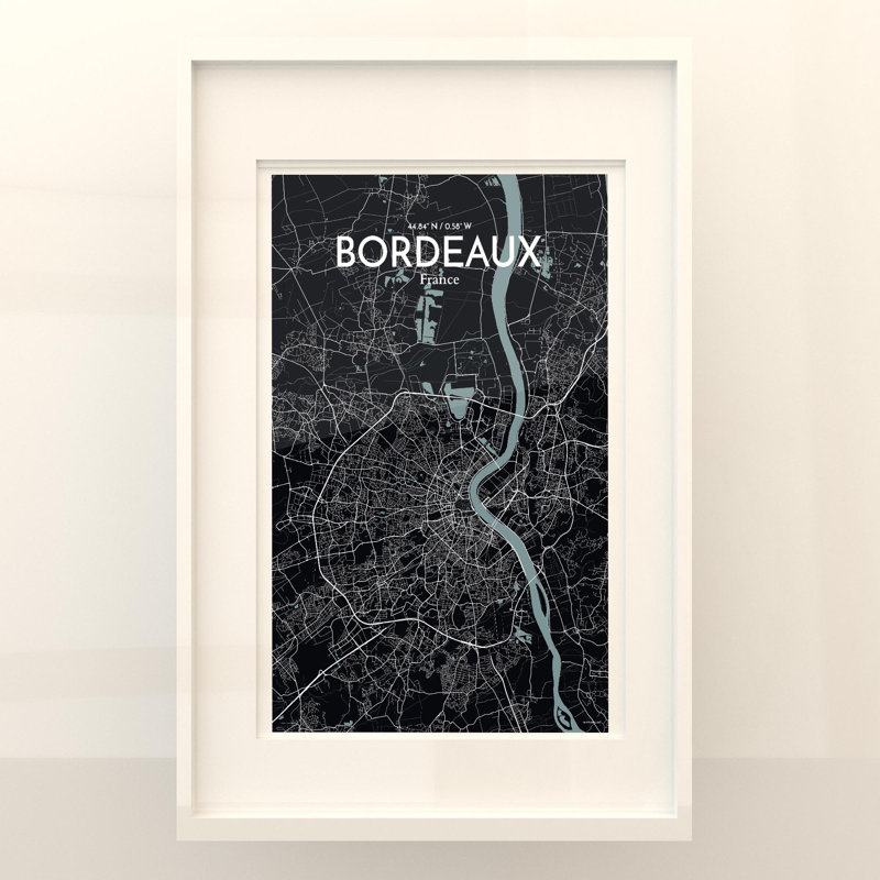 Bordeaux City Map In Midnight - No Frame Print, 17cm H x 11cm W x 0.05cm D