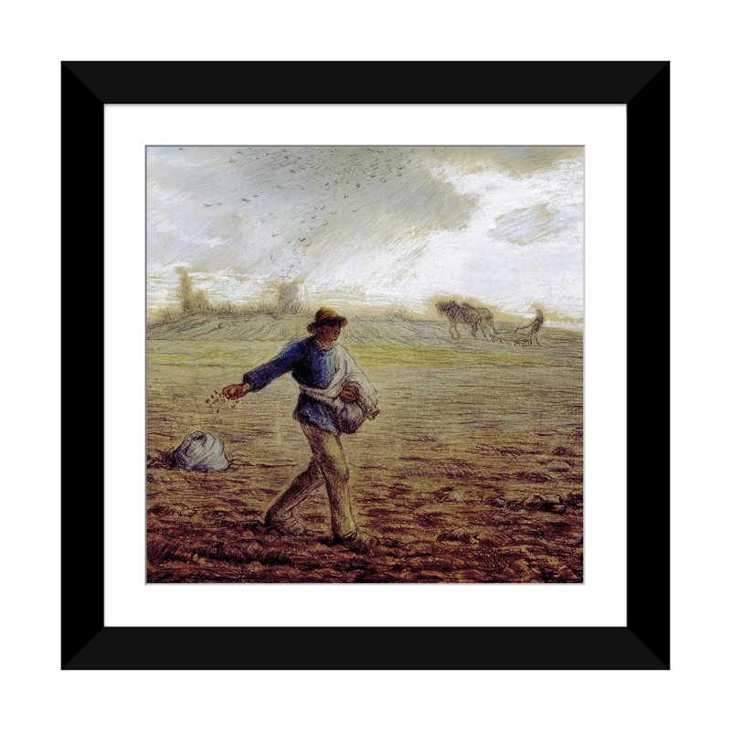 « the sower c. 1865 », reproduction d’impression sur toile, H 24 po x l 24 po x P 1 po, Papier d'art encadré noir, Blanc