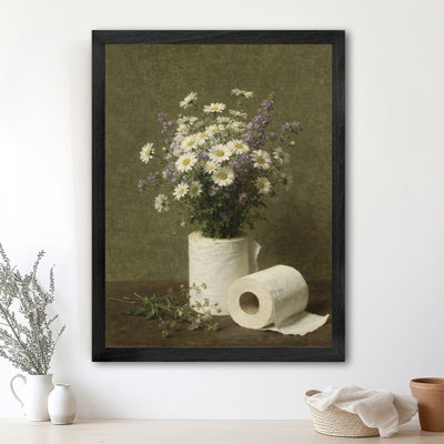 Art floral rétro encadré noir