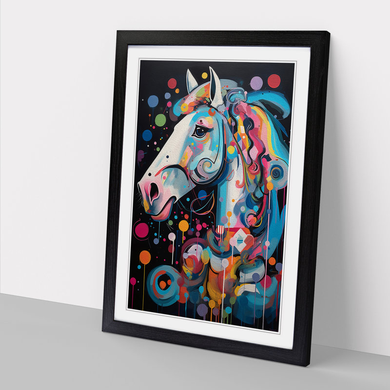 Pony Expressionism - Single Picture Frame Print on Wood, Black Framed, 64cm H x 46cm W x 2cm D