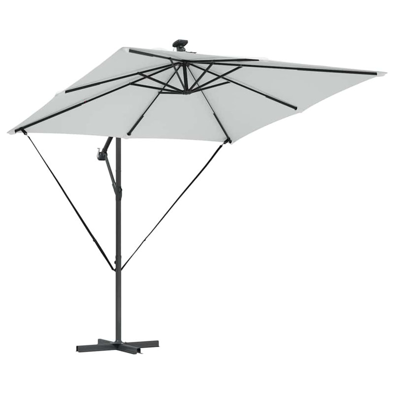 Umbrella with LED Strip Lights Polyester and Aluminium Outdoor Parasol, 250cm H x 249cm W x 249cm D, Brown