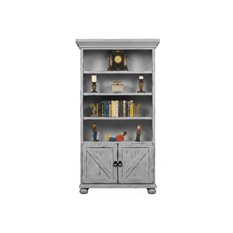 Bibliothèque en bois massif avec rangement Farmhouse, Light Gray