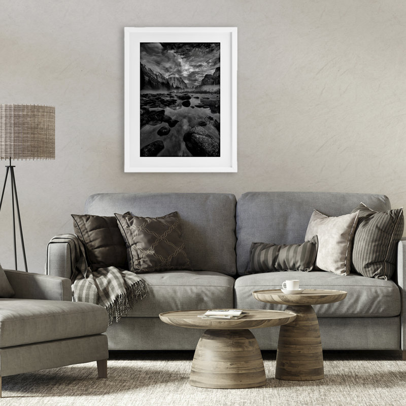«Morning In Yosemite Valley», reproduction sous verre encadrée, conception de Jon Evan, H 23 po x l 17 po, Cadre blanc côtier