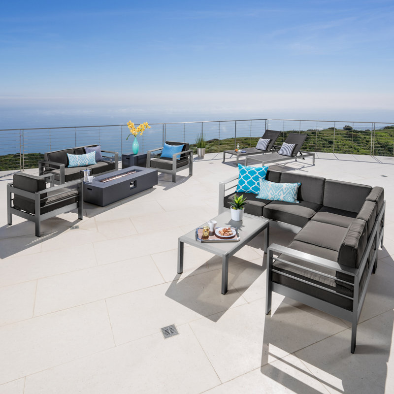 Caggiano 8-Person Sectional Seating Group with Cushions, Dark Gray