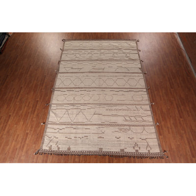 Handmade Wool Ivory Moroccan Large Rug 10x15