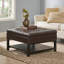 Table basse avec repose-pieds avec rangement, repose-pieds carré avec rangement et support inférieur, table basse rembourrée et rembourrée pour le salon