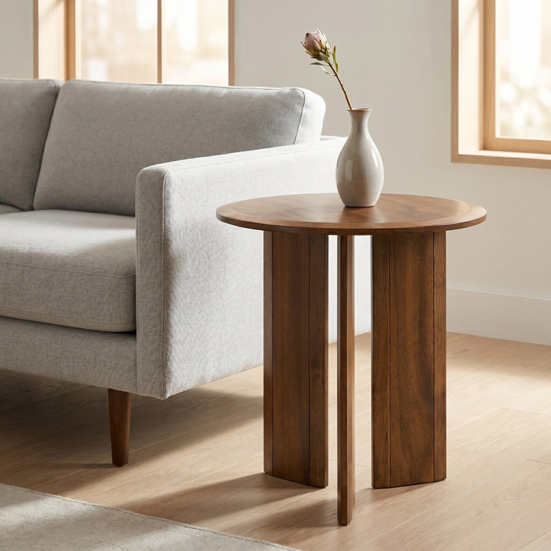 Table d'appoint ronde Kenneth de 56 cm (22 po) en bois de manguier avec piètement à lattes