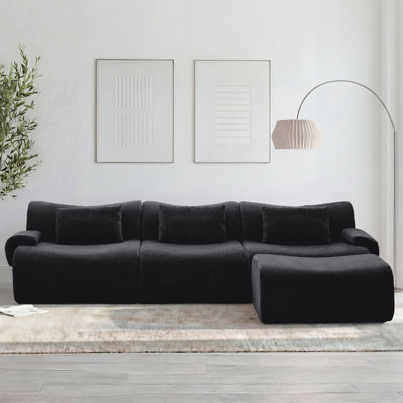 Canapé modulaire rembourré 4 pièces Boneless, Black Chenille