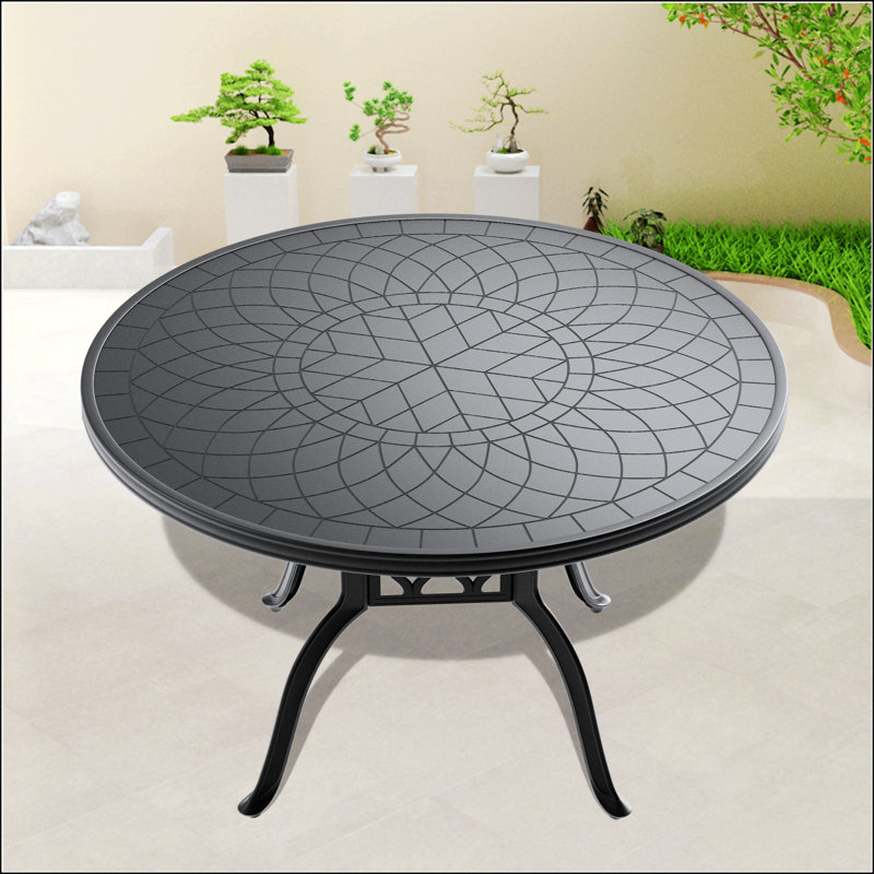 Table de salle à manger 47,24 * 47,24 po en fonte d'aluminium avec texture sculptée exquise et cadre noir durable