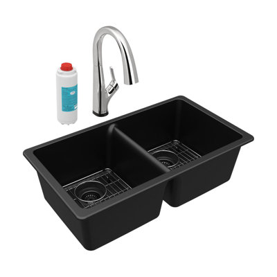 33" x 20-1/2" x 9-1/2" Undermount Kitchen Sink with Faucet