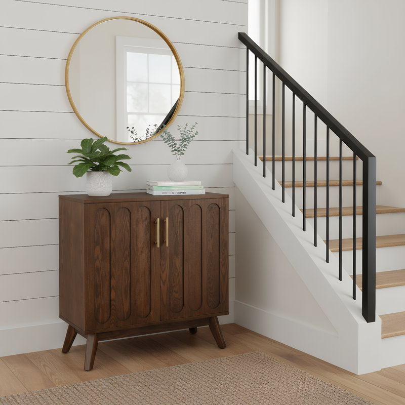 Mid-Century Modern Sideboard - Fluted Buffet Cabinet with Adjustable Shelves, Walnut
