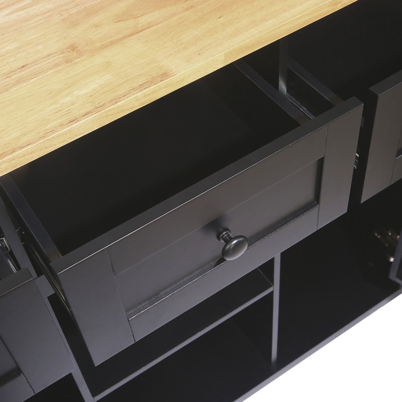 Kitchen Cart With Rubber Wood Drop-Leaf Countertop, Black