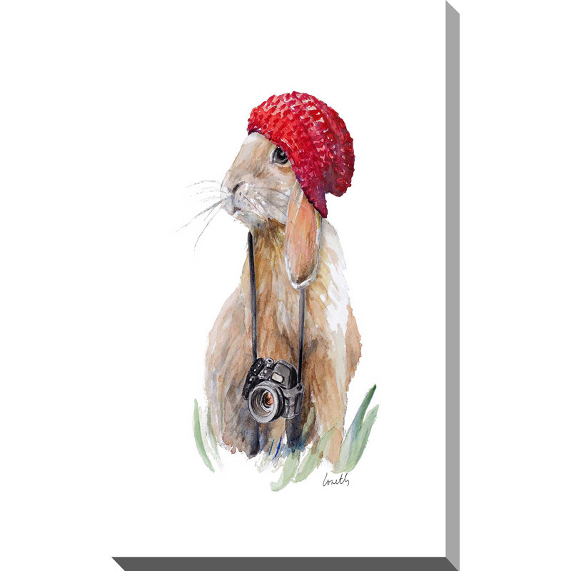 «Modern Bunny I», reproduction de peinture à l'aquarelle, H 30 po x l 18 po x P 1 po, Toile tendue