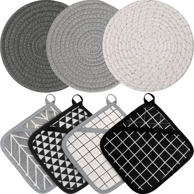 7 Pieces Square Pot Holders Washable Heat Resistant Pocket Mitt with Hanging Loop