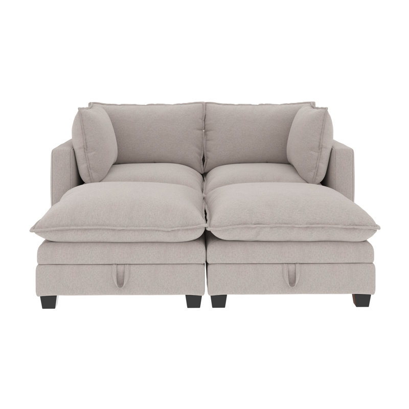 Somerdale Modern 4-Piece Armless Pit Sectional Sofa, Beige Linen