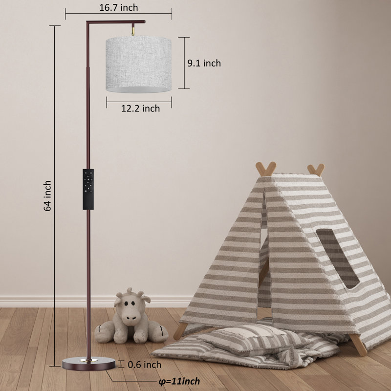 Lampe sur pied arquée et arquée 64 po Nylène avec télécommande et ampoule incluse, Brun