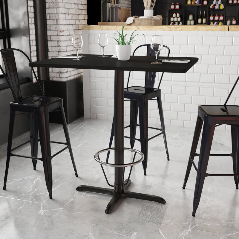 Basquez Rectangular Laminate Table Top with Bar Height Table Base and Foot Ring, 43.125" H x 30" W x 42" D, Black