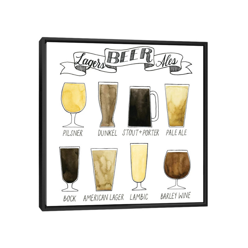 « bière info graphic », reproduction d’impression sur toile, H 26 po x l 26 po x P 1,5 po, Toile avec cadre noir