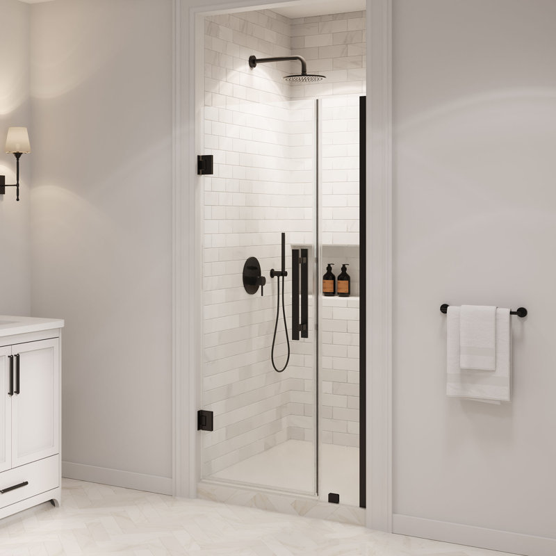 OVE Decors Panama 33 7/8 To 35 1/16 In. W X 72 In. H Alcove Frameless Pivot Hinge Shower Door , 2025, Black