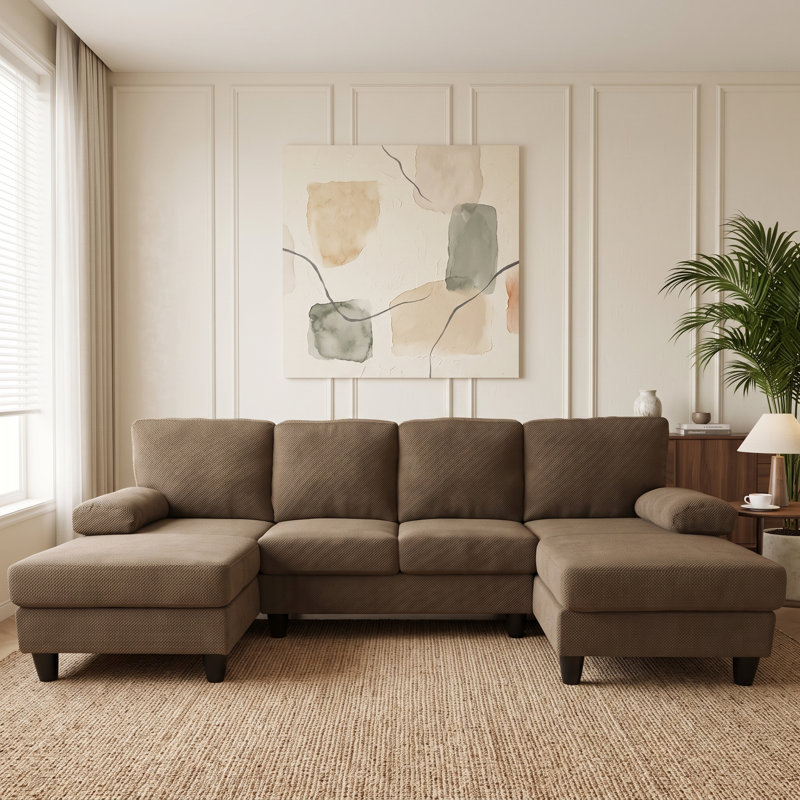 Canapé modulaire en forme de U de 104 po avec deux chaises et tissu texturé Nubby, Café