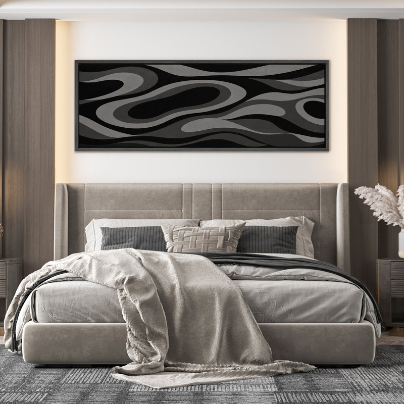Abstrait noir gris tourbillon, reproduction d'art sur toile encadrée, Noir, H 20 po x l 60 po x P 1,5 po