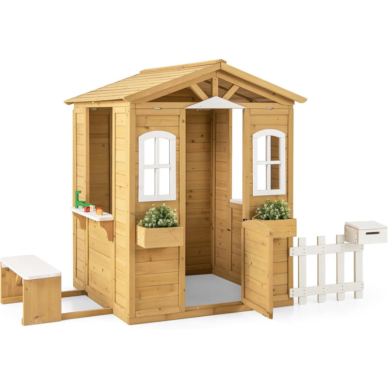 Cabane de jeu extérieure avec banc et clôture, 50 x 80 * 47 pouces, Blue