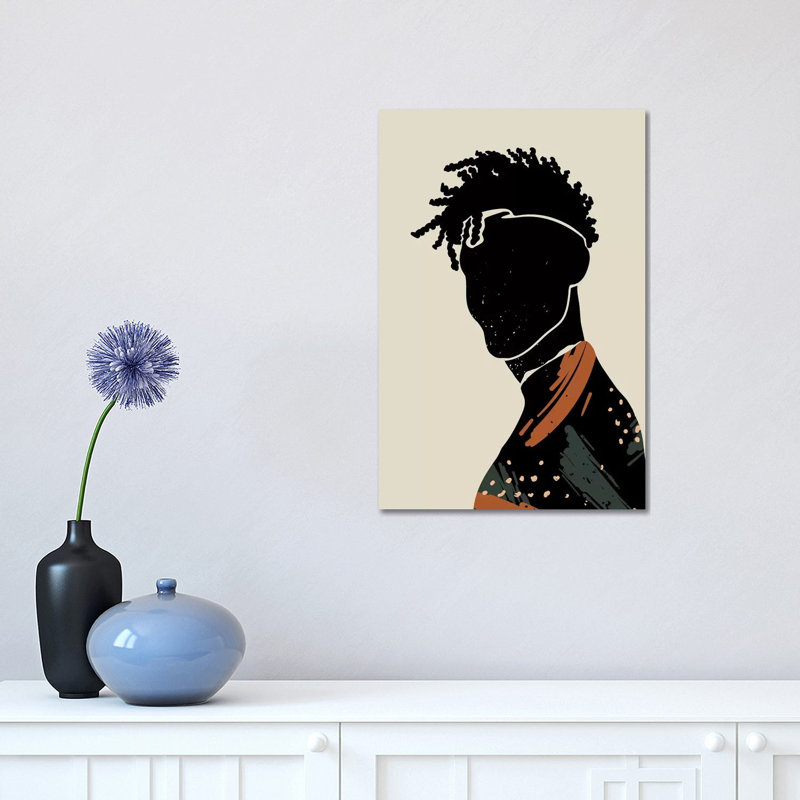 Black Hair II - impression d'art graphique, Pas de tapis, Toile tendue, H 18 po x l 12 po x 1,5 po