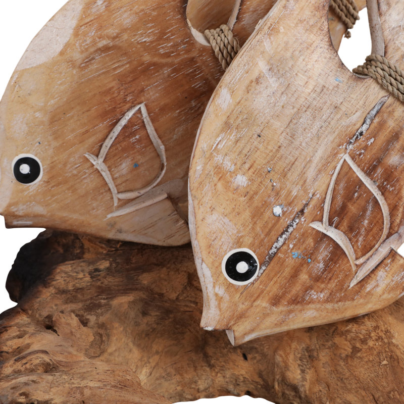 Wooden Fish Sculpture Figurine - Decorative Objects And Statues For Kitchen Decor And Decorations For Living Room - Coastal Accent For Shelf Decor, Tabletop Display, And Home Decor - 14", Natural