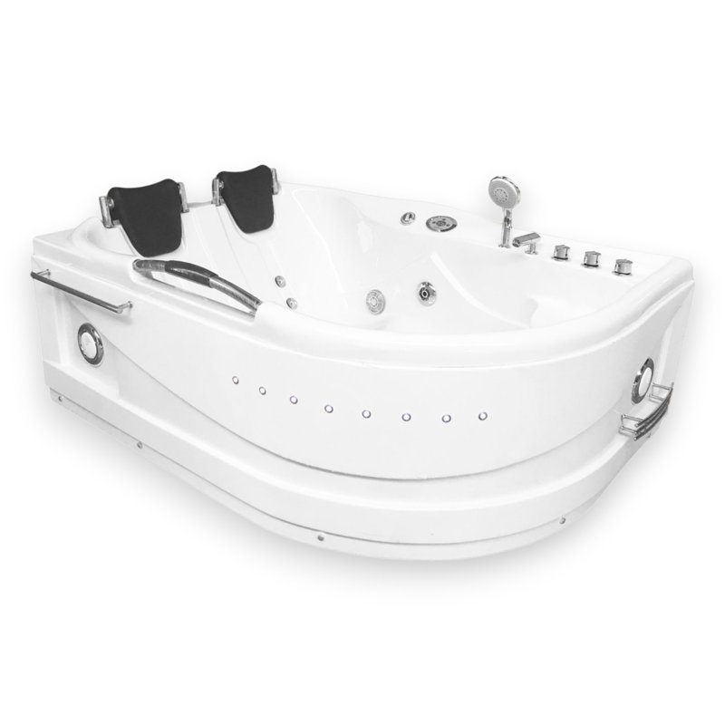 CAYMAN 67" x 47" 2-Person White Whirlpool Bathtub with Dual Pump & Heater