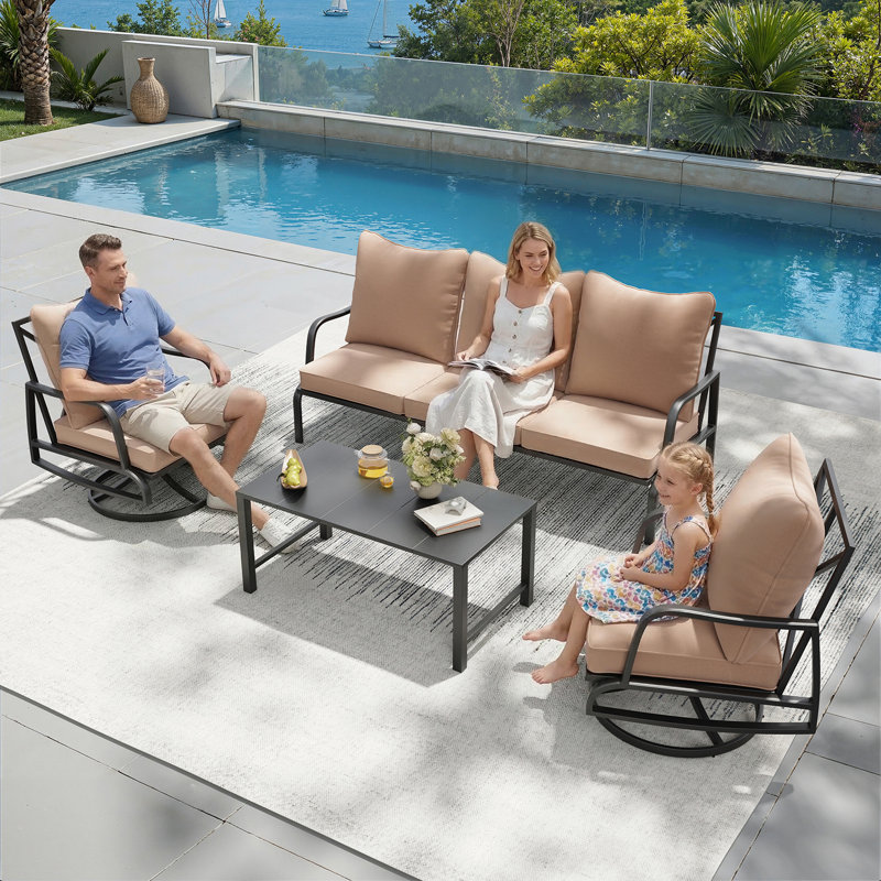 4 Piece Outdoor Seating Group with Swivel Chair For 5 Person