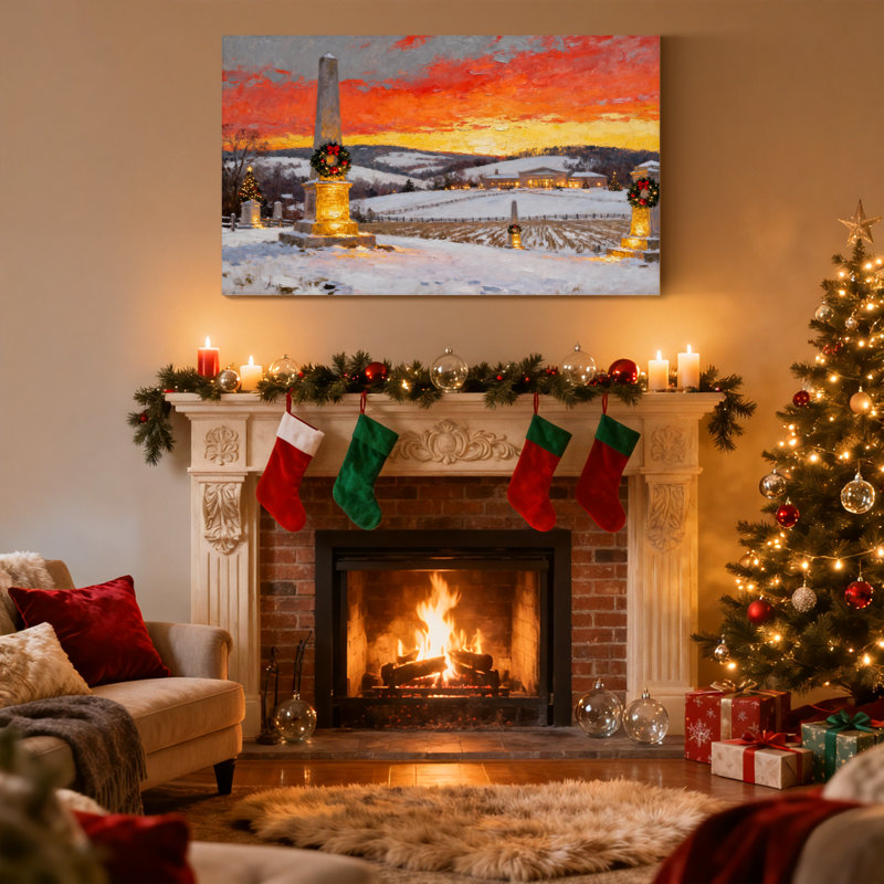 «Christmas Winter Sunset», ensemble de 3 impressions sur toile, paysage de Noël, H 20 po x l 30 po