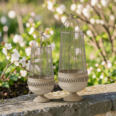 Cream Set Of 2 Metal Plant Cages