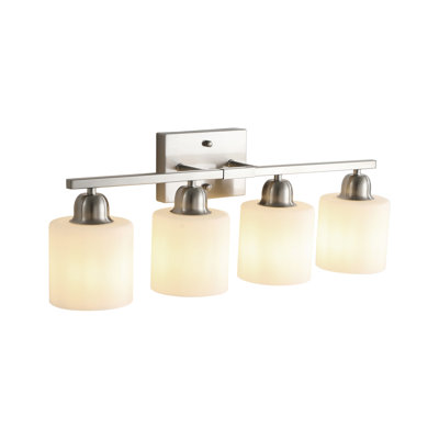 Luminaires de salle de bain en nickel brossé, miroir de coiffeuse moderne à 4 lumières, appliques murales avec abat-jour en verre givré blanc laiteux, douille E26 (ampoules non incluses)