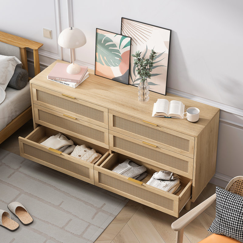 Commode de rangement à 6 tiroirs en rotin pour chambre à coucher, salon
