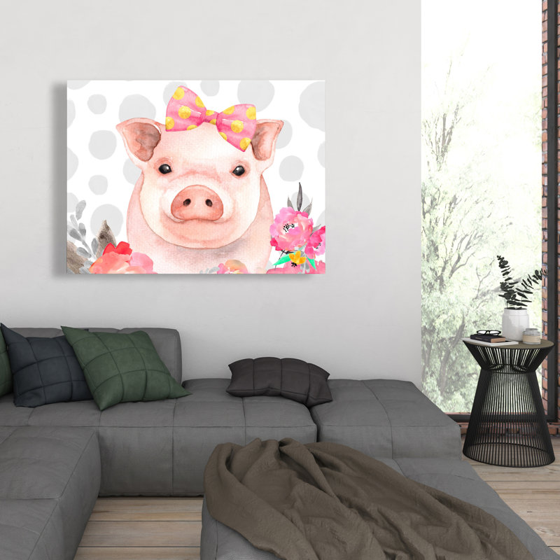 Pretty pig - Pink canvas wall art for home decor
