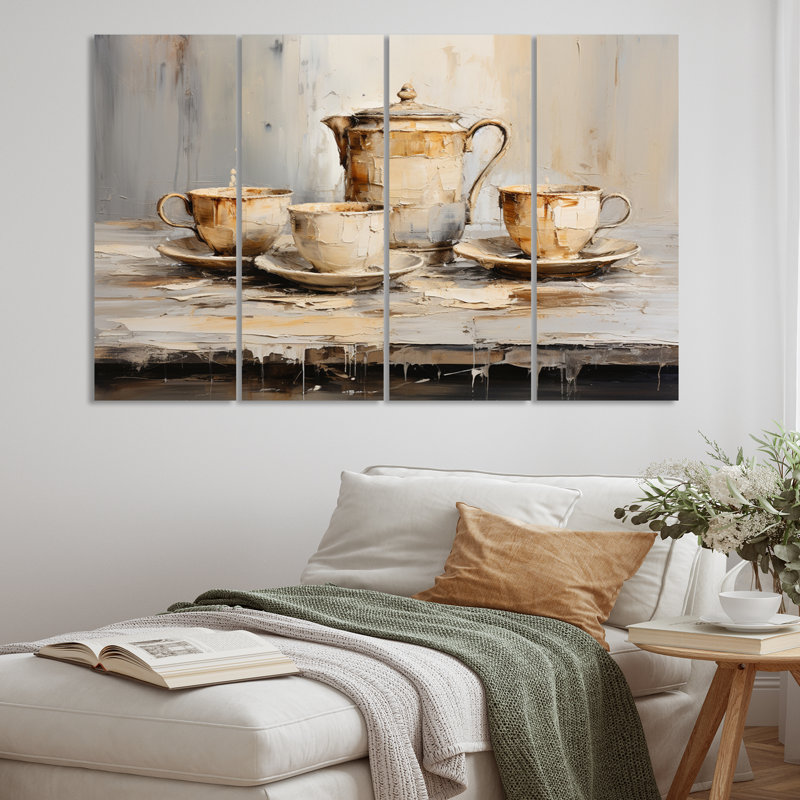 «Food Coffee Tea I» sur toile, reproduction de 4 pièces