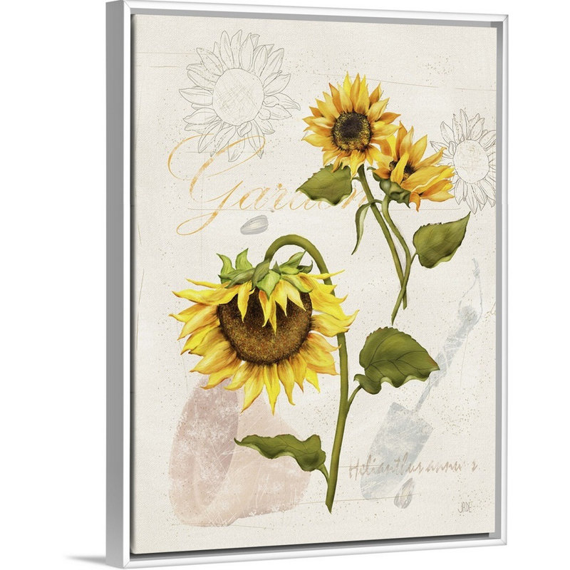 Art romantique sur toile, "Tournesol romantique", H 12 po x l 16 po x P 1,75 po, Cadre blanc