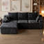 Canapé modulaire en forme de L avec repose-pieds, canapé-lit en velours côtelé moderne noir, conception peu encombrante pour le salon et la chambre à coucher, aucun assemblage requis-614999790