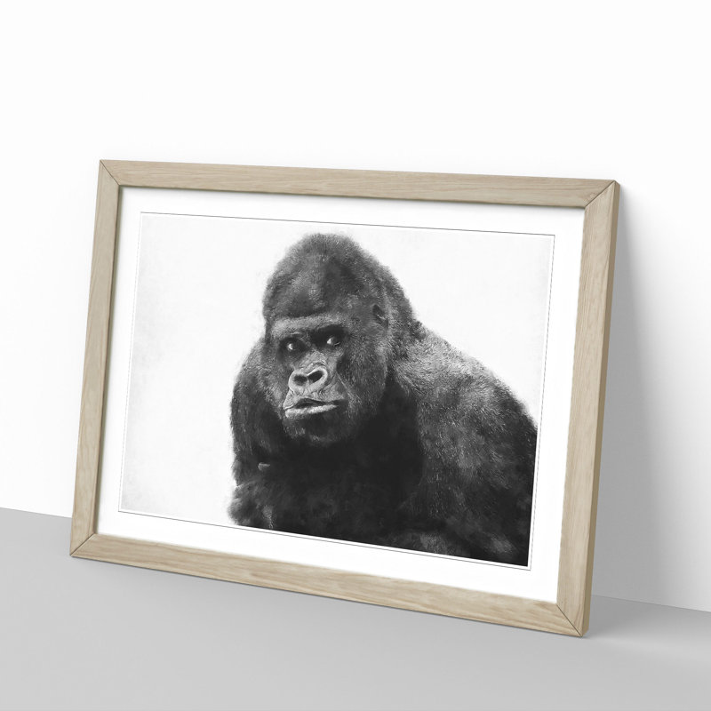 A Silverback Gorilla - Single Picture Frame Painting on MDF, 62cm H x 87cm W x 2cm D, Oak