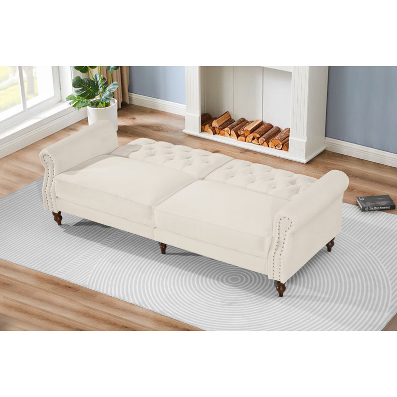Hanika 87.8'' Velvet Sofa, Beige