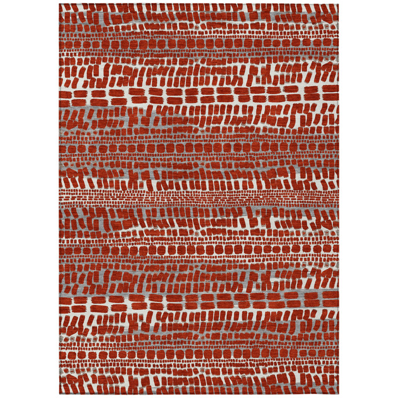 Machine Washable Indoor/Outdoor Chantille ACN2540 Abstract Rug, Rectangle 8' x 10', Red