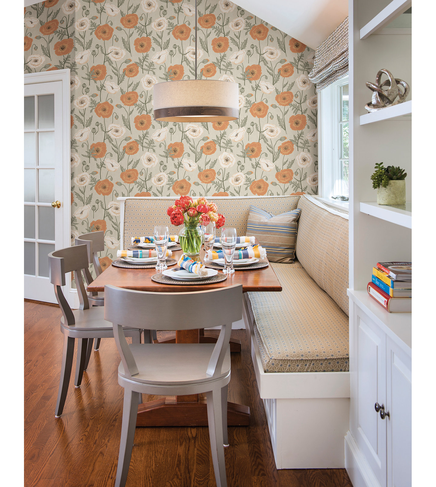 Kerin Peel & Stick Floral Wallpaper, Orange/Gray