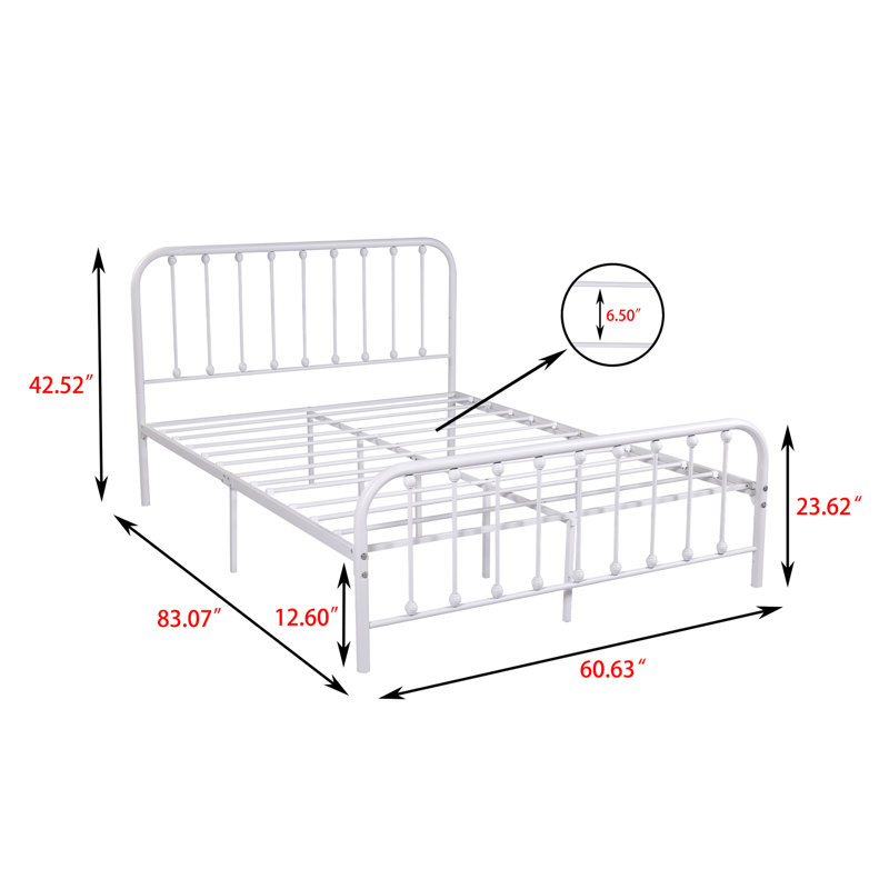 Glyn Metal Slat Bed, Queen, White