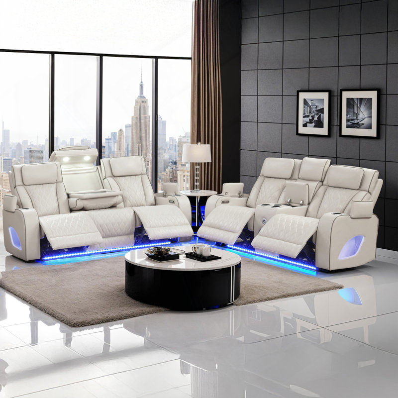 Ensemble de salon inclinable 2 pièces Fortuner, Similicuir beige