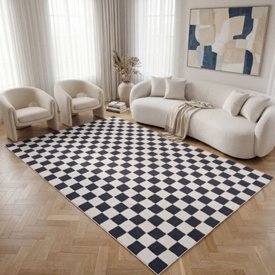 Loft Modern Checkerboard Living Room Area Rug and Runner Soft Pile