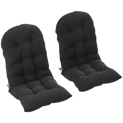 Ensemble de 2 coussins de chaise d'extérieur Adirondack, coussins de chaise de patio à dossier haut capitonné, coussins Adirondack avec attaches, coussins de siège antidérapants de remplacement pour chaises Adirondack, noir