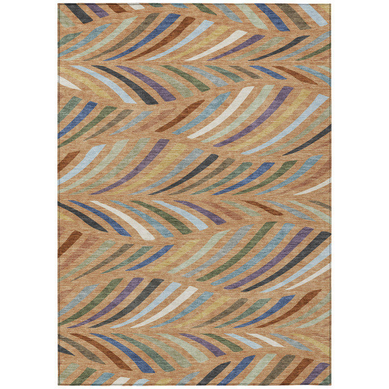 Machine Washable Indoor/Outdoor Chantille ACN2475 Mid-Century Modern Rug, 9' x 12', Copper